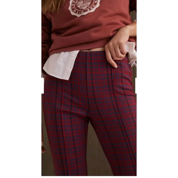 Maeve by Anthropologie The Margot Kick Flare Cropped Pants Small Red/Blue Plaid - Picture 4 of 6